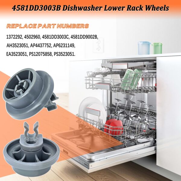 4581DD3003B Dishwasher Lower Rack Wheels 4581DD3003C for LG Dishwasher Lower Dishrack Roller Assembly Replacement Parts 4581DD9002B, PS3523051, PS12075858 (4Pcs) - Image 5