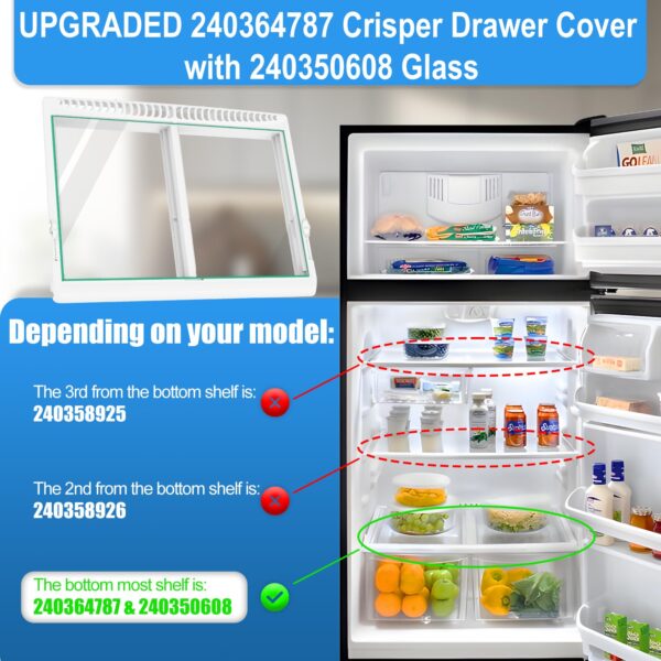 UPGRADED 240364787 Refrigerator Crisper Drawer Cover with 240350608 Crisper Glass Replacement Compatible with Frigidaire kenmore Refrigerator Drawer Replacement, Fridge Crisper Pan Drawer Cover - Image 7