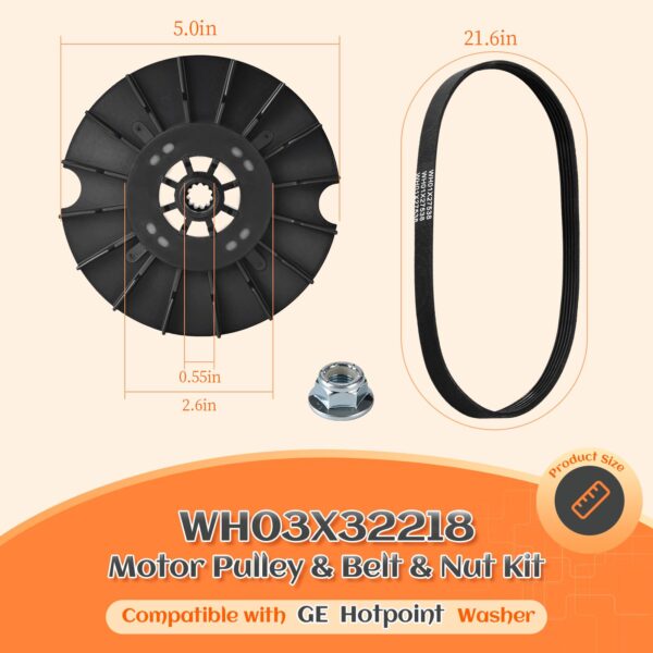 WH03X32218 WH49X25378 Washer Motor Pulley & WH01X27538 Belt & Nut for GE - Image 4