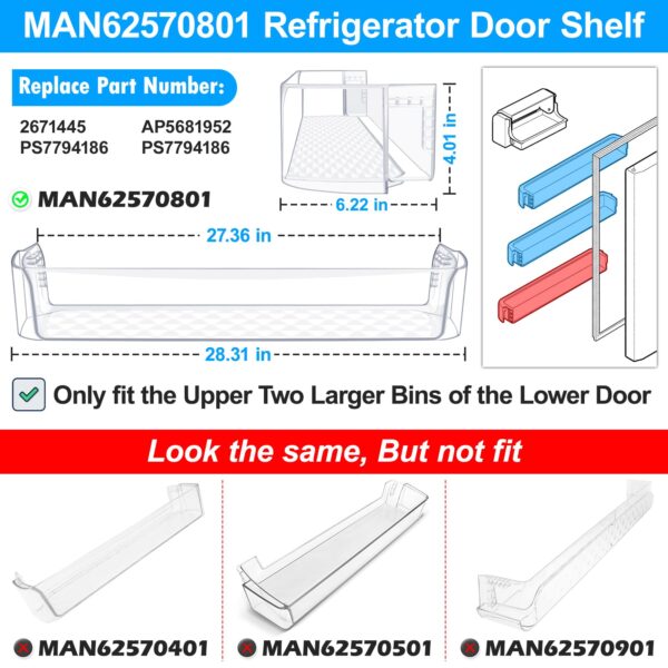 [2 PACK]UPGRADED MAN62570801 Refrigerator Door Bin Compatible with Kenmore LG Refrigerator Door Shelf Replacement LTCS24223S LG Fridge Shelf Replacement PS7794186 AP5681952 LTCS24223D LTWS24223S Shelf - Image 3