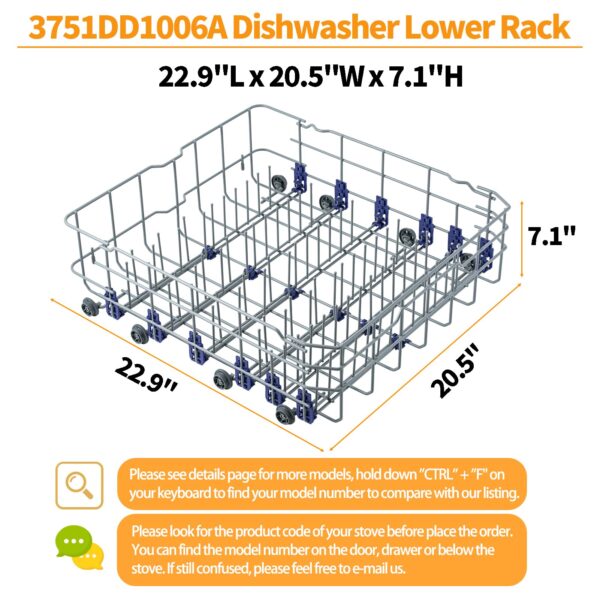 Upgraded 3751DD1001J Dishwasher Lower Rack Replacement for LG Dishwasher Rack LDF5545ST LDF7774ST Dishrack LG Dishwasher Bottom Rack Parts Direct Drive Dish Washer Lower Drawer Wheels - Image 3