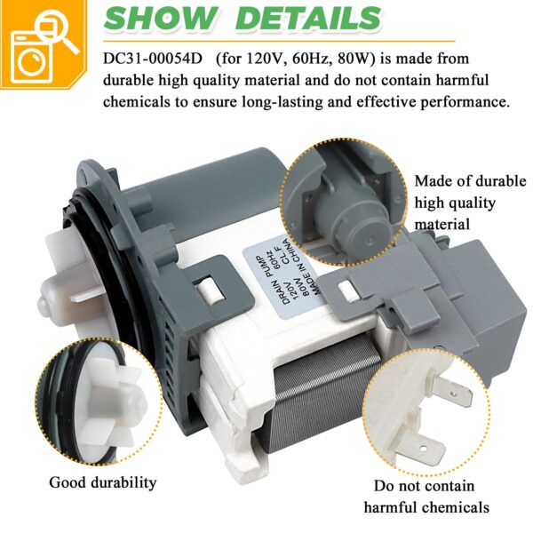 New DC31-00054D PX3516-01 DC31-00187A Washer Drain Pump Motor by Techecook - Replacement for Samsung Washing Machine - Replaces px3516-01 DC31-00178D DC97-20621A 2754406 AP5583541 PS4204640 EAP4204640 - Image 4