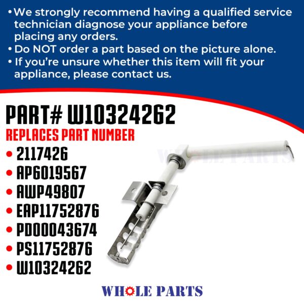 Whole Parts Upgraded Range Oven Igniter Part# W10324262 - Image 6
