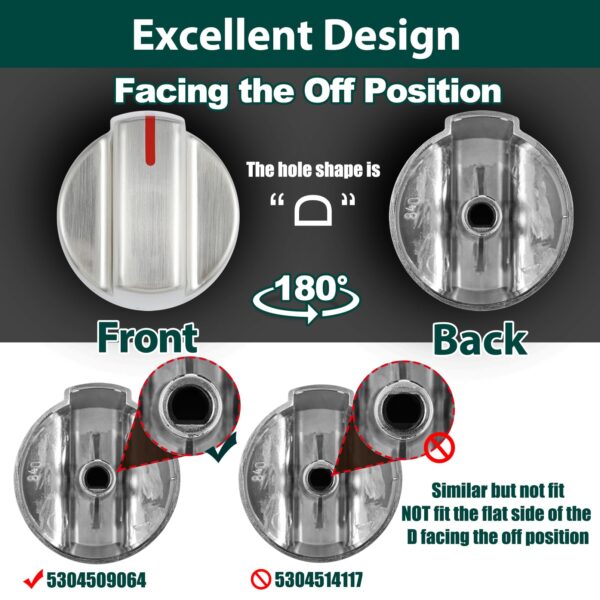 Stainless Steel 5304509064 Stove Knobs Replacement Parts for Frigidaire Gallery Oven Gas Stove Range 5304509929 Stove Top GCRG3060AFC Metal Silver Surface Burner Control Knobs 5 Pcs - Image 3