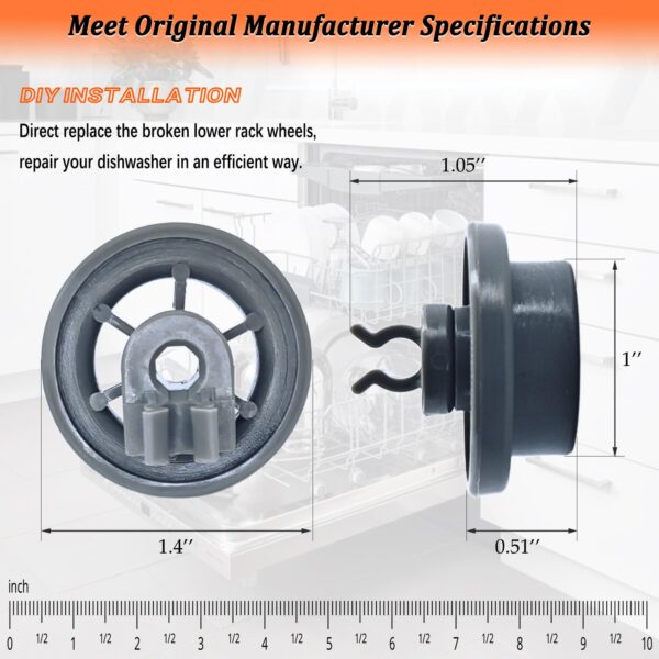 4581DD3003B Dishwasher Lower Rack Wheels 4581DD3003C for LG Dishwasher Lower Dishrack Roller Assembly Replacement Parts 4581DD9002B, PS3523051, PS12075858 (4Pcs) - Image 4