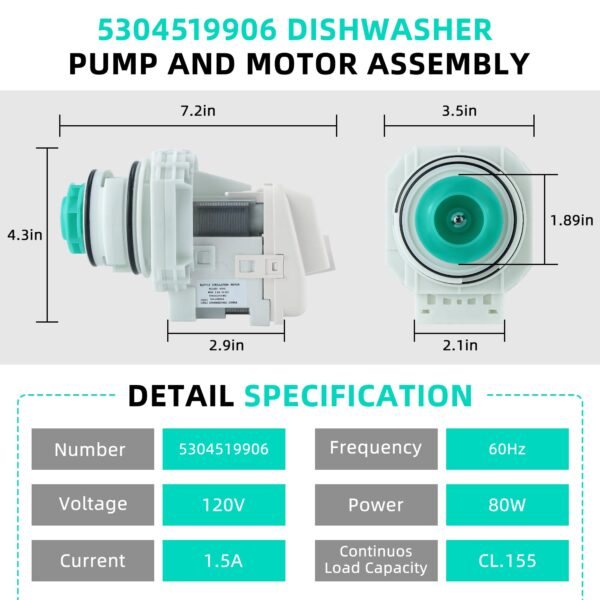 UPGRADE 5304519906 blp11-2 Dishwasher Pump and Motor Assembly Replacement fit for Fri-gidaire Ik-ea White-Westinghouse Water Drain Circulation Pump Replaces A11951402, AP6840161 By Fetechmate - Image 3