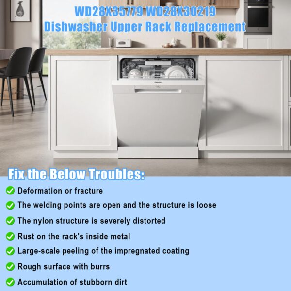 Upgraded WD28X30219 WD28X35779 Dishwasher Upper Rack Replacement Compatible with GE Dishwasher Rack Parts Hotpoint Models ADT521PGF0BS ADT521PGF0WS with WD12X22801 Wheels - Image 5