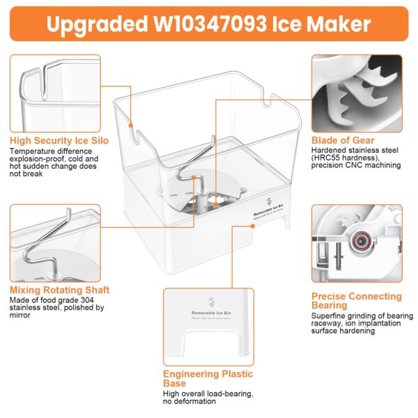 Upgraded WPW10347093 Refrigerator Ice Bucket Compatible with KitchenAid Whirlpool Ice Maker Replacement, Whirlpool Removable Ice Bin W10347100 W10347093 WRF736SDAM14 WRF736SDAM13 Maytag Ice Maker Tray - Image 7