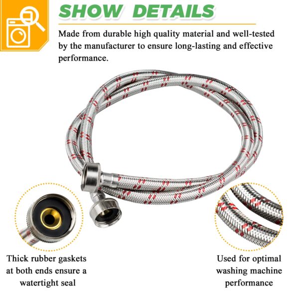 4ft Premium Stainless Steel Washing Machine Hoses Burst Proof 2 Pack by Techecook - Hot and Cold Water Supply Hoses for ALL Washer - 10 YEARS WARRANTY - Image 3