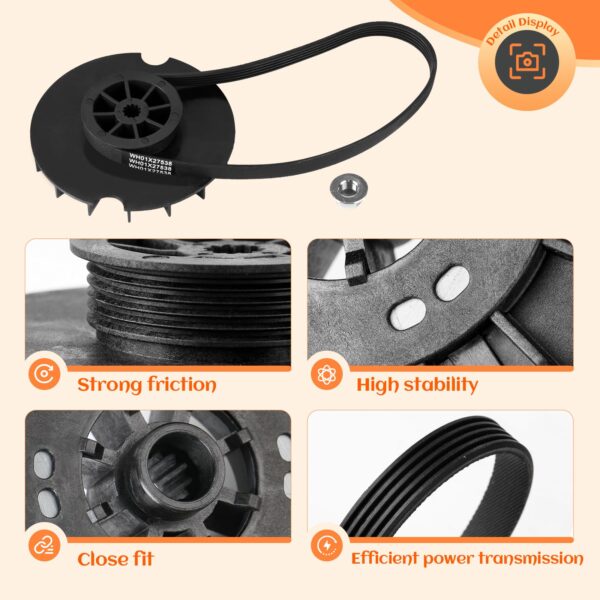 WH03X32218 WH49X25378 Washer Motor Pulley & WH01X27538 Belt & Nut for GE - Image 6