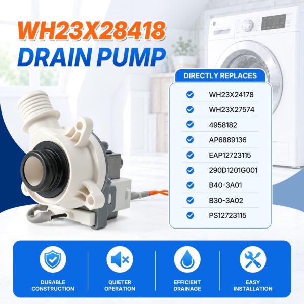 WH23X28418 Washer Drain Pump Compatible with GE Hotpoint Replacement - Image 4