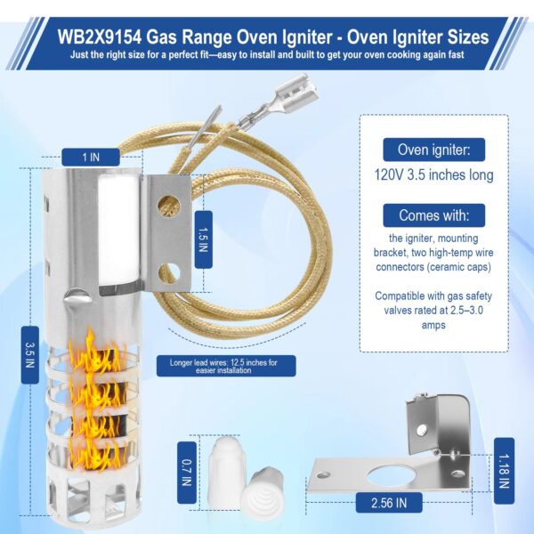 WB2X9154 WB13K10027 Gas Range Oven Igniter for G-E XL44 Oven Igniter Replacement, Round for G-E Gas Oven Igniter WB13K3 WB13K4 PS243425 4342528 AP2014008 GR403 Etc,120V Model Specific. - Image 3