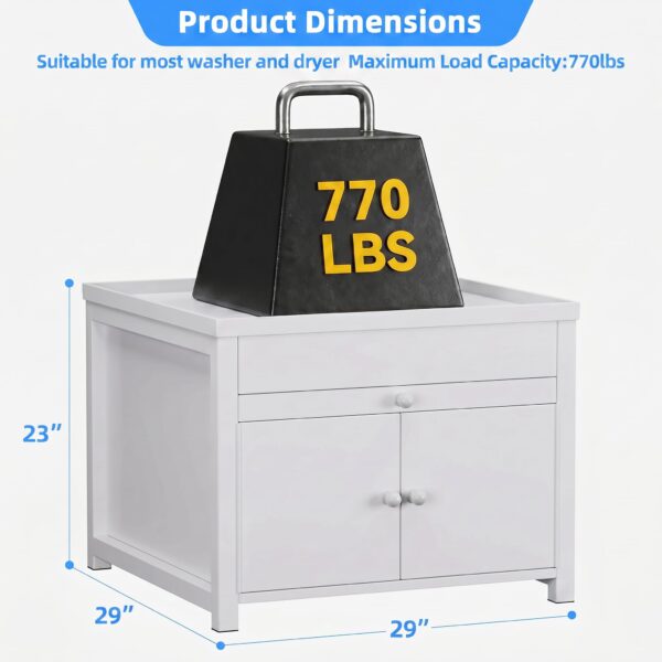 GangMei 29" Washer and Dryer Pedestal with Storage Cabinet, 23" High Stand - Image 3