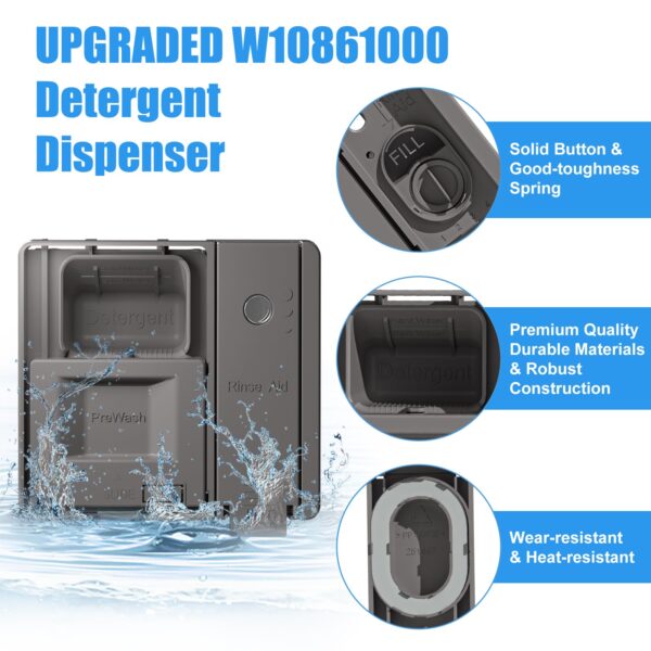 UPGRADED W10861000 Dishwasher Detergent Dispenser Compatible With Whirlpool Kitchenaid Maytag Dishwasher Detergent Dispenser Replacement Parts W10620296 W10620298 WDT730PAHZ0 Soap Dishwasher Dispenser - Image 6