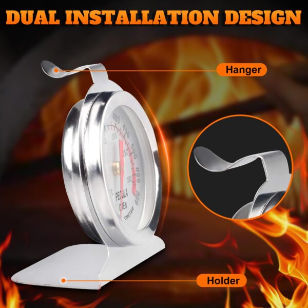 Stainless Steel Oven Thermometer 50-300°C/100-600°F, Analog Instant Read, Battery-Free Kitchen Cooking Thermometer, Hook & Stand Design Food Thermometer for Oven, Grill, Smoker, Fryer - Image 6