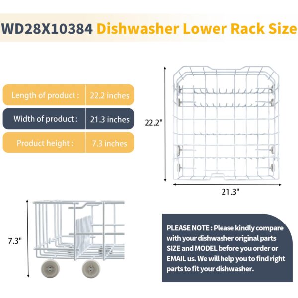 Allstare WD28X10384 Dishwasher Lower Rack Replacement Parts for GE Dishwasher Parts Lower Dishrack Assembly with Wheels GHDA485N10CS GLD4406R00BB GE Dishwasher Bottom Rack 22.2"D x 21.3"W x 7.3"H - Image 5