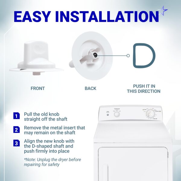 BlueStars WE1M652 Dryer Timer Control Knob with Upgraded Metal Ring - Compatible with Hotpoint HTDX100EM8WW HTDX100ED6WW HTDX100EM6WW HTDX100GM8WW HTDX100ED2WW GE Dryers 1264289 AP3995164 PS1482196 - Image 6