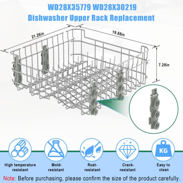Upgraded WD28X30219 WD28X35779 Dishwasher Upper Rack Replacement Compatible with GE Dishwasher Rack Parts Hotpoint Models ADT521PGF0BS ADT521PGF0WS with WD12X22801 Wheels - Image 4