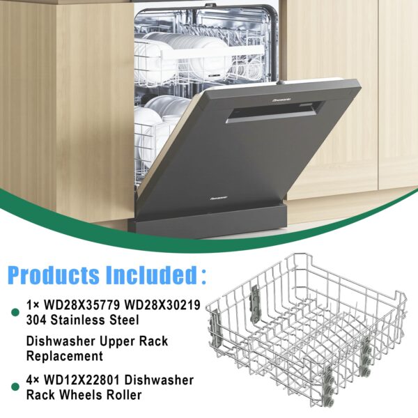 Upgraded 304 Stainless Steel WD28X35779 WD28X30219 Dishwasher Upper Rack Replacement for GE Dishwasher Rack Parts Hotpoint Models ADT521PGF0BS ADT521PGF0WS with WD12X22801 Wheels - Image 6