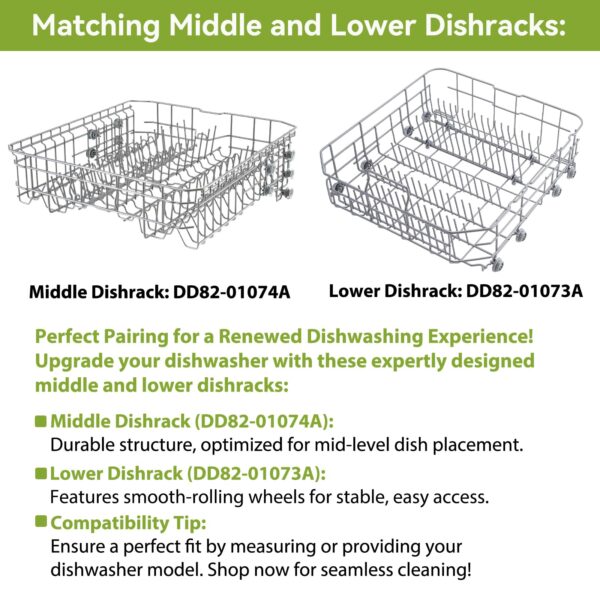 【𝟮𝟬𝟮𝟲 𝙐𝙥𝙜𝙧𝙖𝙙𝙚𝙙】DD82-01074A Middle DishRack (20.6″D*22.4″W) Assembly Dishwasher Replacement - Fit For Samsung Dishwasher Parts DW80R5061,DW80R5060,DW80K7050UG,DW80K5050US Series - Image 3