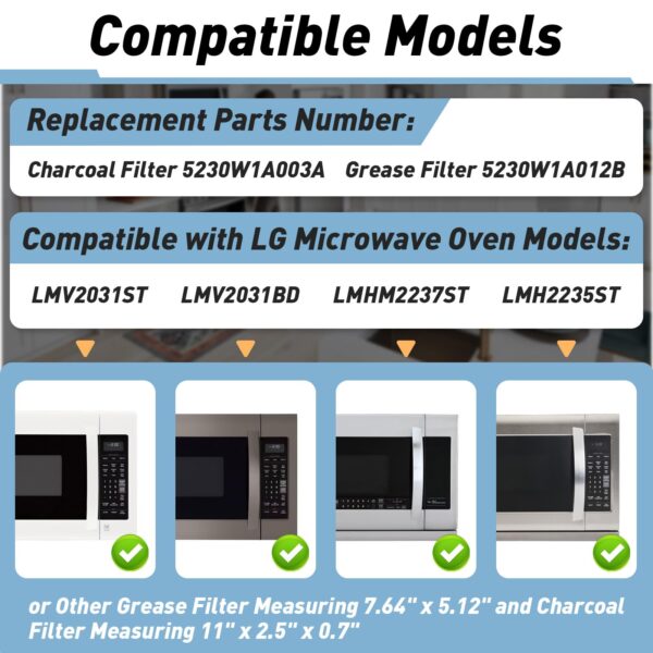 6PCS Microwave Grease Filter & Charcoal Filter Set Compatible with LG LMV2031ST, LMV2031BD, LMHM2237ST, LMH2235ST, Microwave Filter Replacement Replace 5230W1A003A 5230W1A012B - Image 7