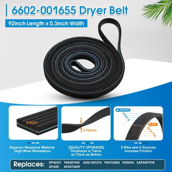 Dryer Repair Kit Replacement for Samsung Drum Roller DC97-16782A, Dryer Belt 6602-001655, Idler Pulley DC93-00634A, fits DV48H7400EW/A2 DV40J3000EW/A2 DV45H7000EW/A2 DV52J8700EP/A2 DV448AEP DV419AEW - Image 5