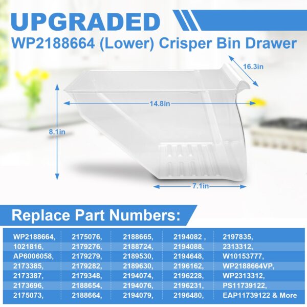 [2 PACK]UPGRADED 2188656 (Upper) Refrigerator Crisper Bin & 2188664 (Lower) Fridge Crisper Drawer Replacement Compatible with Kenmore Whirlpool Refrigerator Drawers Parts with Humidity Control - Image 5
