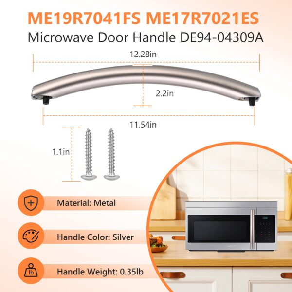 ME19R7041FS ME17R7021ES Microwave Handle, DE94-04309A Microwave Door Handle Compitable with Samsung Microwave Oven, Replaces for Samsung Microwave Door Handle ME21R7051SS, Alloy Material - Image 5