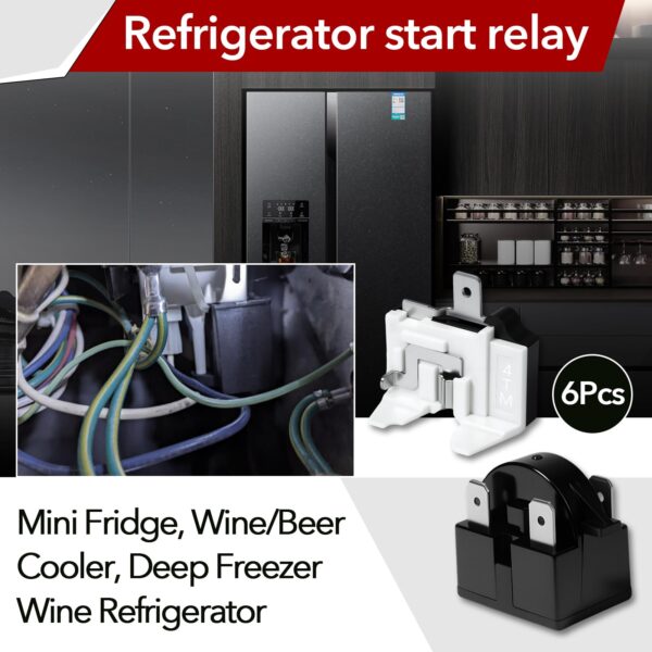 6-Pack QP2-4R7 3Pin 4.7 Ohm Universal Refrigerator Compressor Start Relay and Overload Protector Kit - Starter with 1/2 HP Overload Compatible with Mini Fridge, Beverage Cooler, Wine Chiller, Freezer - Image 3