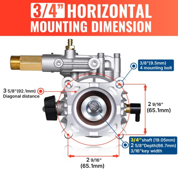 YAMATIC Horizontal 3/4" Shaft Pressure Washer Pump 3400 PSI 2.5 GPM - Image 8