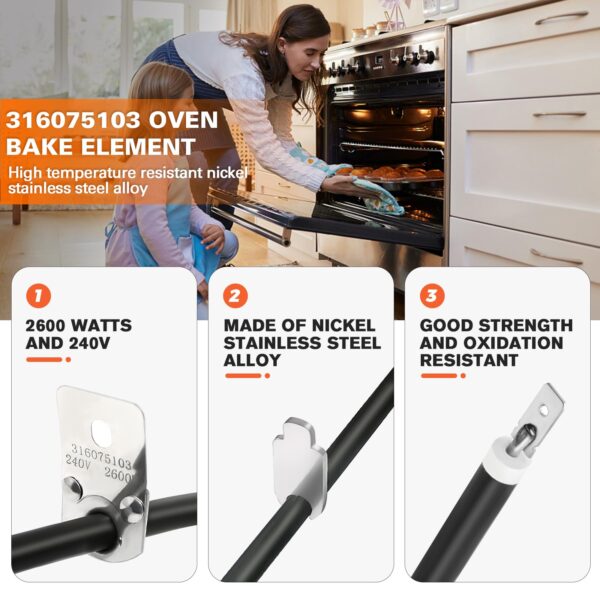 【𝟮𝟬𝟮𝟲 𝗨𝗽𝗴𝗿𝗮𝗱𝗲𝗱】316075103 Oven Bake Heating Element for Electric Ranges Stoves Replacement for Frigidaire Kenmore 790 Replaces 316075102 PS438018 AP2125026 FEF366EMD FEF366ECD by Beaquicy - Image 3