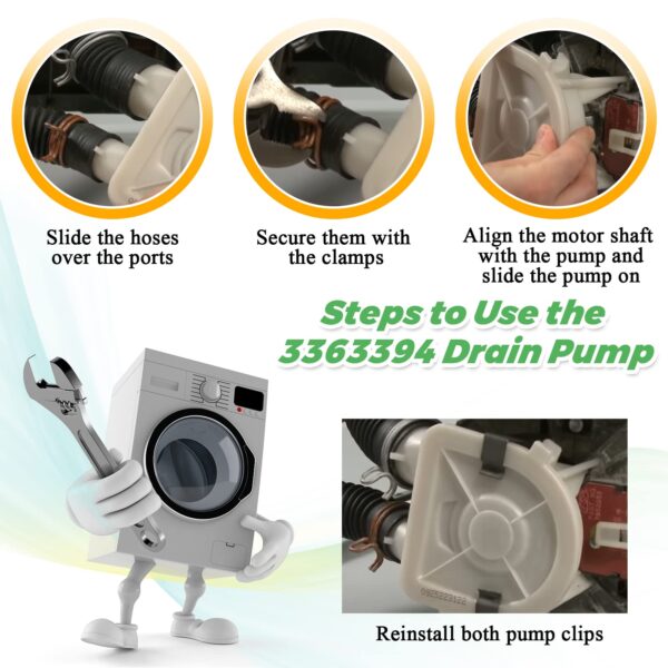 Techecook 3363394 Washing Machine Pump Replacement for Kenmore Maytag Whirlpool washer drain pump wp3363394vp 3352492 3348215 3348015 3348014 ap6008107 ps11741239 eap11741239 washer water pump - Image 2