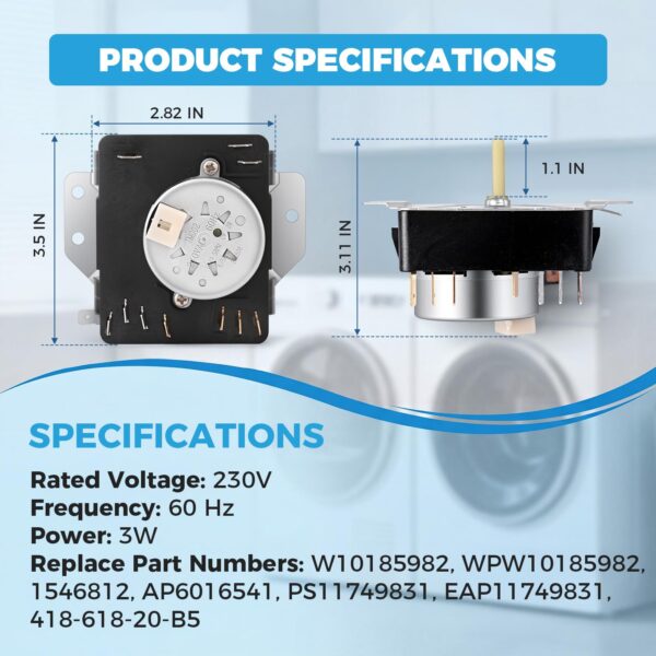 W10185982 WPW10185982 Dryer Timer Replacement, 230V 60Hz, 2-Year Warranty - Image 7