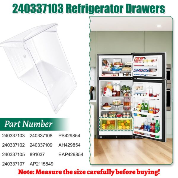 [2 PACK] 240337103 240337107 Refrigerator Crisper Drawers Replacement Compatible with Frigidaire Fridge Crisper Pan Replacement 240337102 240337105 240337108 240337109 Refrigerator Storage Component - Image 3