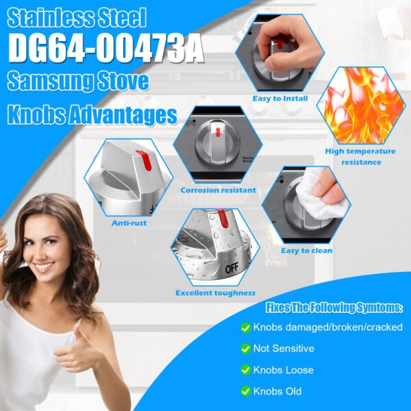 S-Union DG64-00473A Stove Knobs Compatible with Samsung Stove Knob Replacement,for Samsung Gas Range Oven Knobs Parts NX58H5600SS NX58H5650WS NX58J7750SS NX58F5700WS Burner Control Dial Perilla,5pcs - Image 6