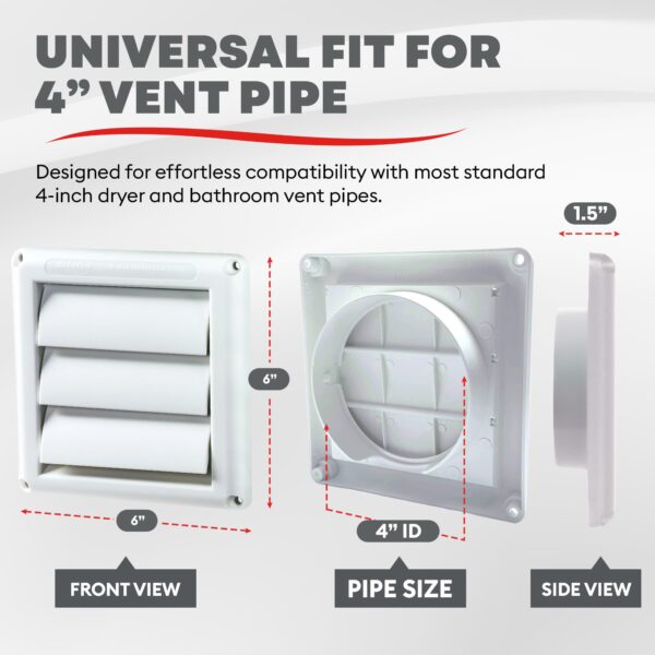 Deflecto Outdoor Dryer Vent Cover 4-Inch with Louvered Gravity Damper White - Image 6