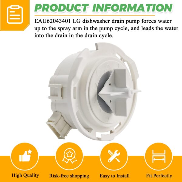EAU60710801 EAU62043401 Dishwasher Drain Pump Motor(OEM) by Techecook - Replacement for Ken-more & L-G Dishwasher/Dryer - Replaces 4963038 PS12742537 EAP12742537 EAU62043403 ABQ75742501 EAU60710802 - Image 5