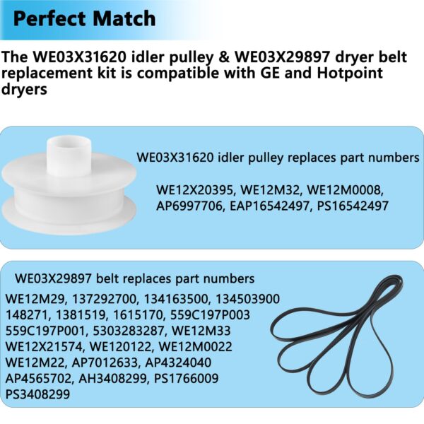 WE03X31620 Dryer Idler Pulley & WE03X29897 Dryer Belt Replacement Kit - Image 2
