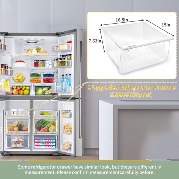 2188656 Crisper Bin, compatible with Whirlpool Refrigerator,Fridge Drawers,Kenmore Refrigerator Parts,Whirlpool Shelf Replacement- WP2188656,2188656 Fridge Crisper Drawer (Upper) - Image 5