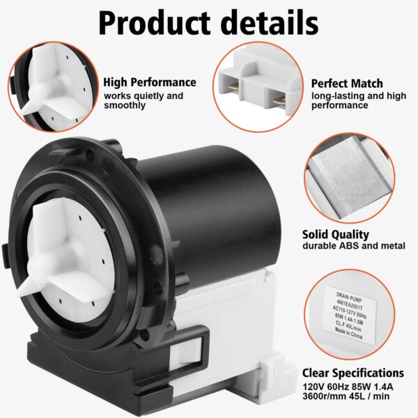 4681EA2001T Washer Drain Pump Motor Replacement for LG & Kenmore Front Load - Image 4