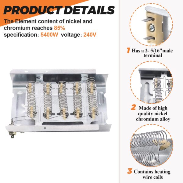 【2026 UPGRADED】279838 W10724237 3403585 Dryer Heating Element NED4655EW1 MEDC215EW1 by Beaquicy - 4531017 Heating Element Replacement for Whirlpool Centennial Kenmore 70 80 Series Model 110 WED4815EW1 - Image 4