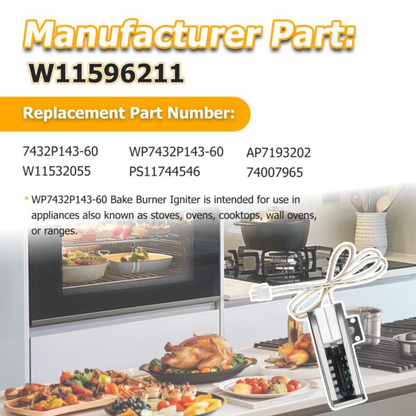 Upgraded W11596211 WP7432P143-60 Gas Range Oven Igniter Replacement - Image 5