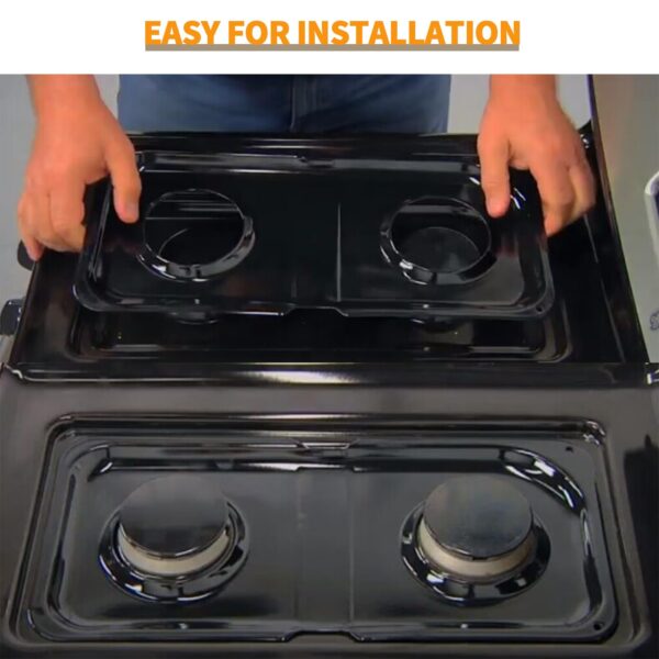 Upgraded Drip Pans Replacement for GE Hotpoint Gas Stove Drip Tray WB34K10009 Right WB34K10010 Left GE Double Oven Burner Drip Pan Spectra Part Gas Drip Bowl Catch Range Cooktop Burner Black 1set - Image 2