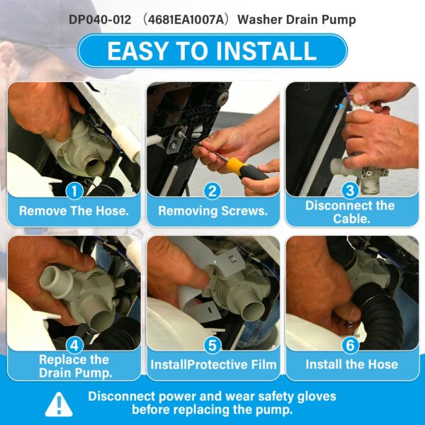 DP040-012 Drain Pump Replacement for LG & Kenmore Washer 4681EA1007A 5859EA1004P 5859EA1004F WT5070CW WT5270CW WT4870CW WT4970CW - Image 6
