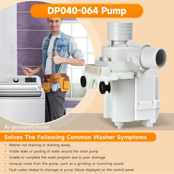 WH23X10040 DP040-064 Drain Pump Compatible with GE GUD27ESSM1WW Washer Pump - Image 5