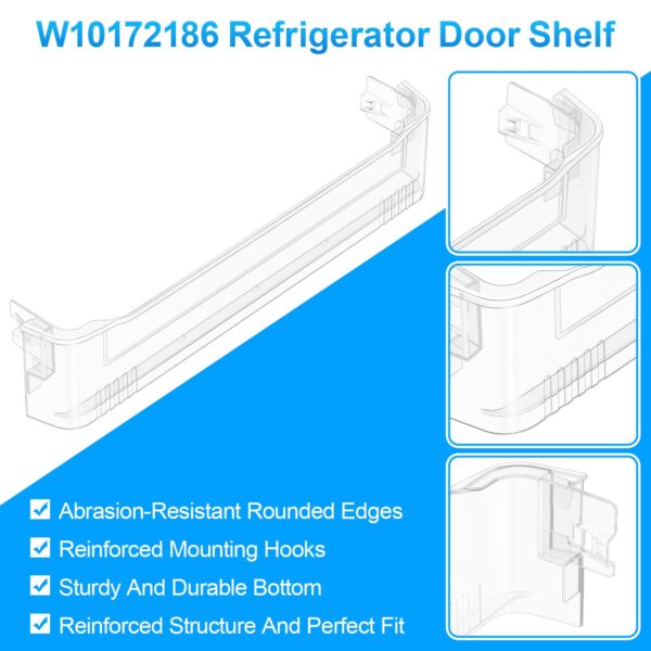 UPGRADED WPW10183971 W10172186 Refrigerator Door Shelf Bin Compatible with Whirlpool Refrigerator Shelf Replacement Part W10183971 Door Shelf Bar Kenmore Fridge Door Shelf Replacement Bottom Door Trim - Image 7
