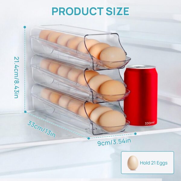 Vtopmart 3 Pack Auto Rolling Egg Holder for Fridge, egg container for refrigerator - Image 3