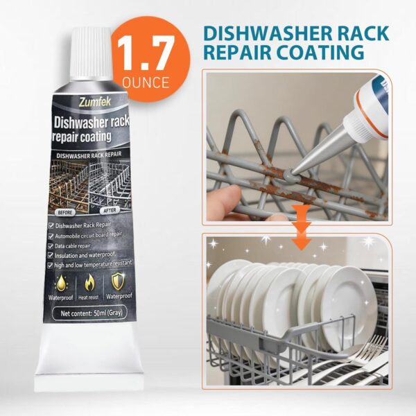 1.7oz Grey Dishwasher Rack Repair Paint, Food-Safe Rust Touch Up Coating Kit, Waterproof & High/Low Temperature Resistant, Durable Vinyl Rack Rust Fix for Dishwashers - Image 3