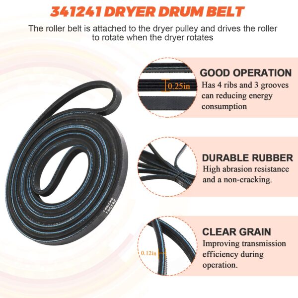 341241 691366 Dryer Drum Belt & Pulley Kit by Beaquicy - Replacement for Whirl-Pool Ken-More Dryer - Replaces PS346995 AP2946843 EAP346995 W10131364 - Image 5