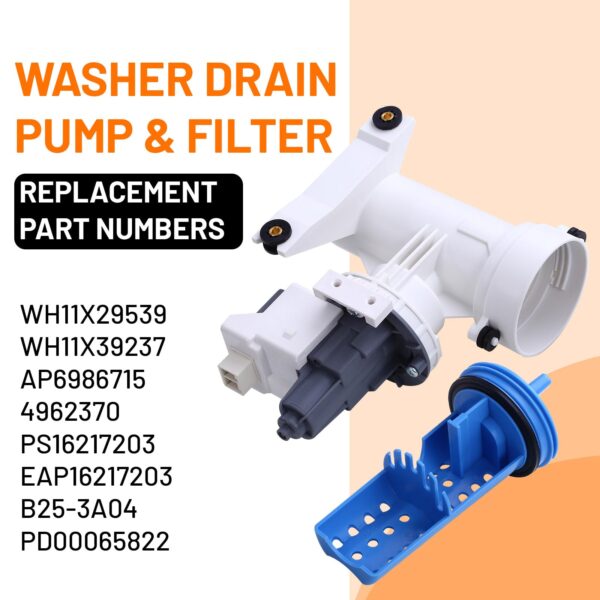 Upgraded WH11X39237 WH11X29539 Washer Drain Pump & Filter Assembly for GE - Image 5